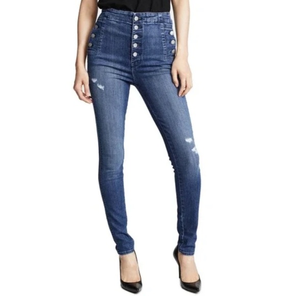 J Brand Denim - J Brand Natasha Distressed High Rise Skinny Blue Jeans in Mystic Wave Size 27